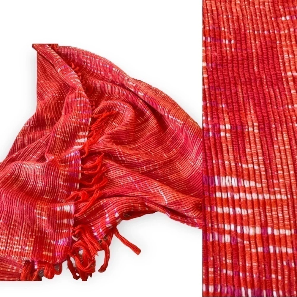 Boho Bright Orange acrylic throw with tassel fringe organic weave 70” x 50”‌‍‍‍‍